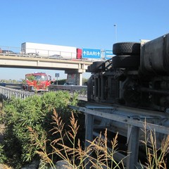 Camion si ribalta sulla strada statale 16 bis