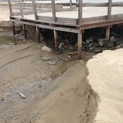 La spiaggia di colonna spaccata a metà dall'alluvione