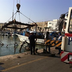 Il recupero del peschereccio Carmela Madre nel porto di Trani