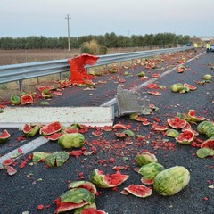 Camion con angurie si ribalta sull'A14 tra Andria e Trani