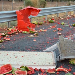 Camion con angurie si ribalta sull'A14 tra Andria e Trani