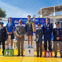 Podio maschile Campionato interforze Mezza Maratona con Usai Guglielmi Madera