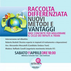 Raccolta differenziata: l'incontro a Trani con Articolo 97