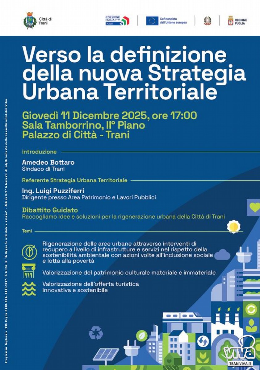 Comune di Trani: "Rigenerazione urbana e fondi regionali: incontro pubblico"