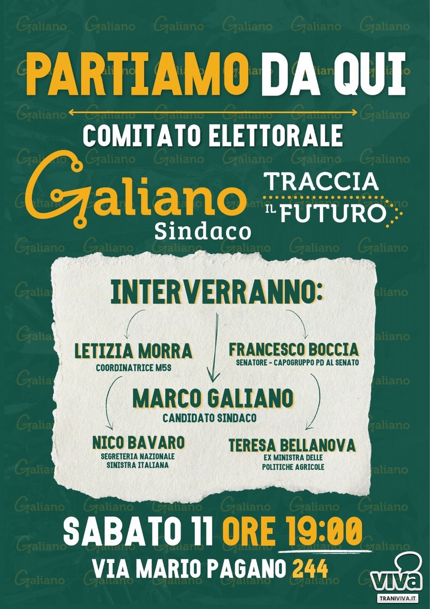 Trani, sabato l'inaugurazione della sede elettorale di Marco Galiano