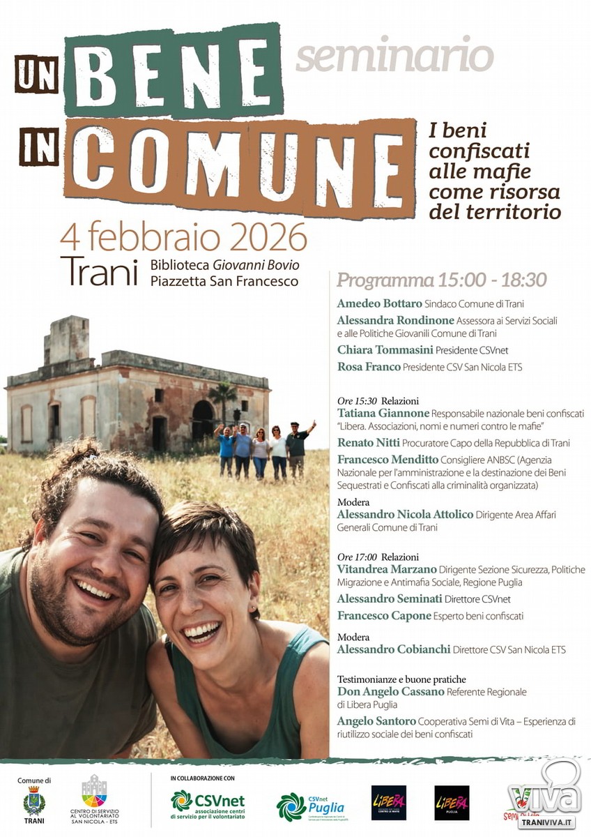 Beni confiscati alle mafie: a Trani diventano risorsa per la comunità