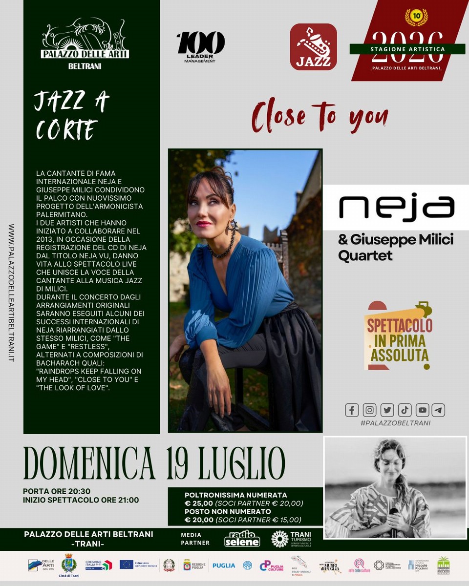 Palazzo delle arti Beltrani, a Trani per "Jazz a Corte" la sorprendente metamorfosi della star internazionale Neja