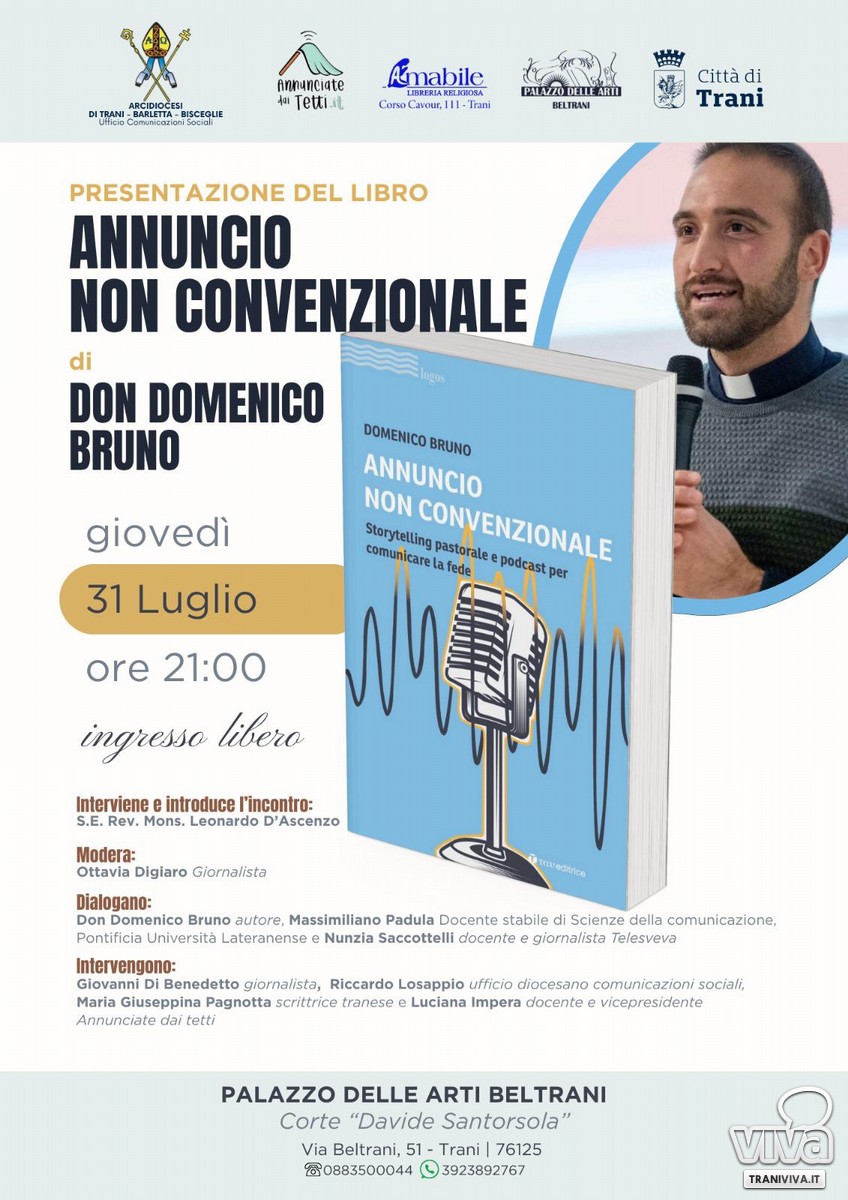 on Mimmo Bruno presenta a Trani il suo libro sui podcast e lo storytelling pastorale