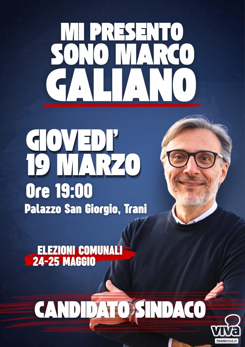 Amministrative Trani 2026: il centrosinistra presenta a Palazzo San Giorgio la candidatura di Marco Galiano