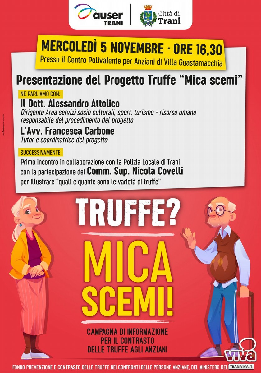 Il Comune di Trani e l'Auser in campo con "Occhio alle truffe"