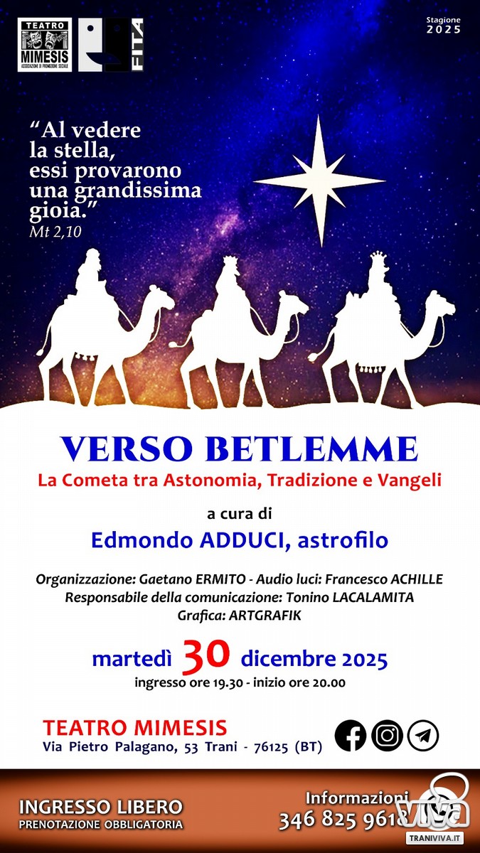 "Verso Betlemme": la Cometa tra scienza, fede e storia al Teatro Mimesis