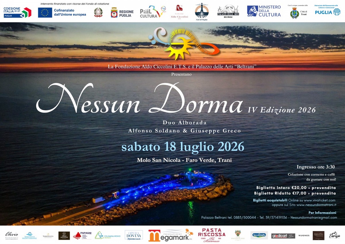Nessun Dorma 2026: l’alba di Trani si accende d’oro e di musica per la IV edizione