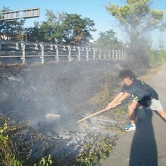 Incendio di sterpaglie a ridosso della statale 16 bis