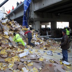 Incidente sulla 16 bis: un camion carico di pasta esce fuori strada