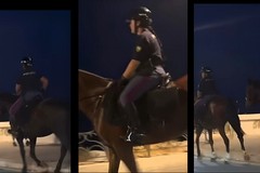 Due poliziotte a cavallo sul lungomare di Trani: curiosità tra cittadini e turisti per il servizio ippomontato della Polizia di Stato