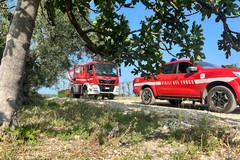 Vigili del Fuoco al lavoro a Trani per domare un incendio in un terreno incolto