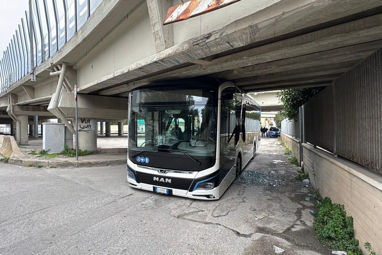 Autobus cittadino si incastra a Trani. <span>Foto Tonino Lacalamita</span>